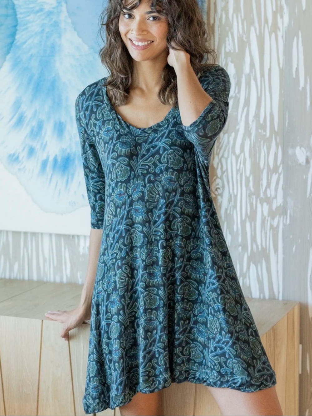 NWT Natural Life All Day Buttersoft Swing Dress Teal Black XL